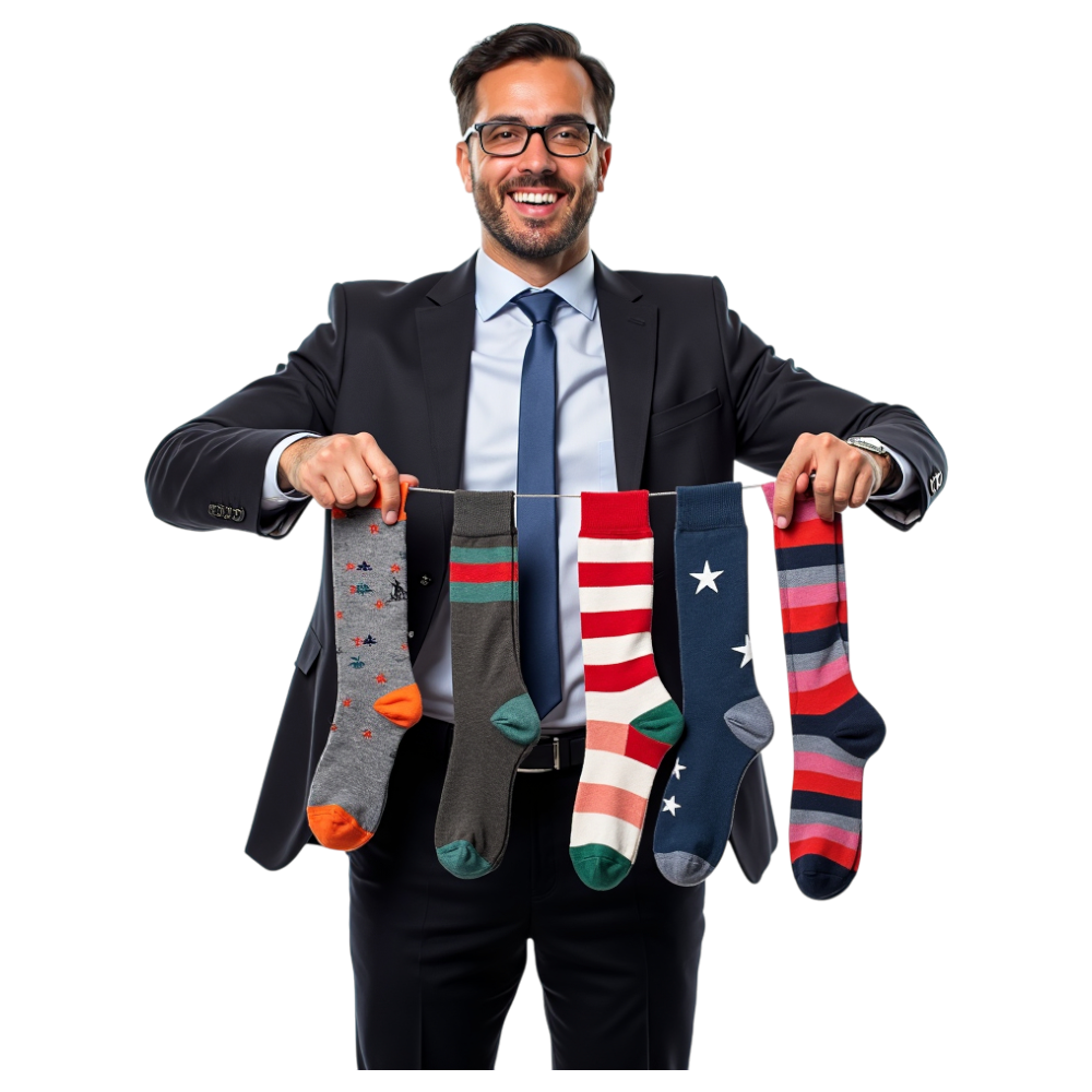 Smiling Businessman Showcases Colorful Patterned Socks - Professional Style & Personal Expression - National Sock Day 7
