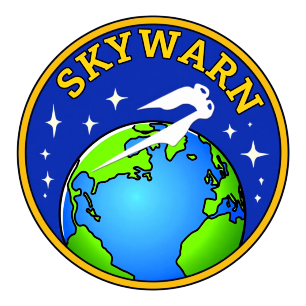 SKYWARN Logo: Earth Globe, Weather Symbol, Stars. Community Science, Preparedness, Meteorology - Skywarn Recognition Day 12