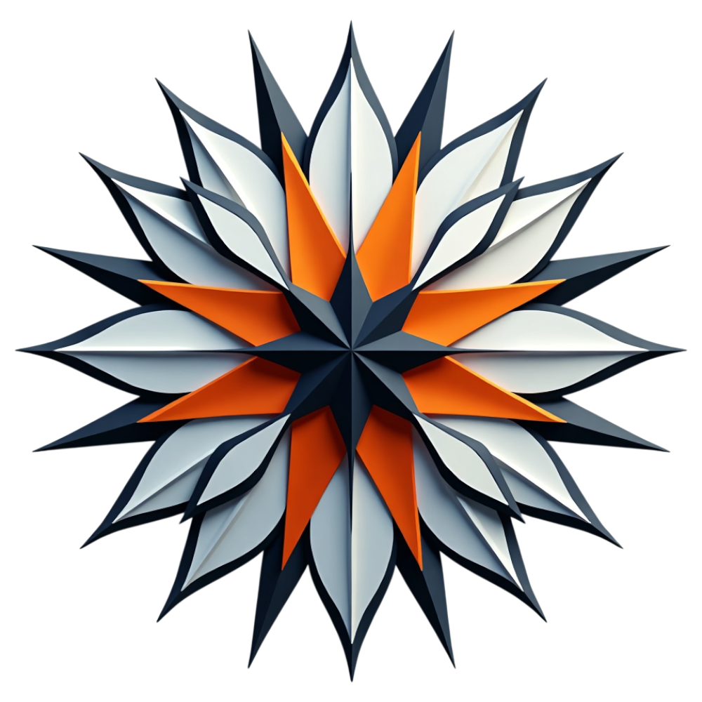 Abstract Layered Star Design with Orange, Gray, and White on Black - Skywarn Recognition Day 16