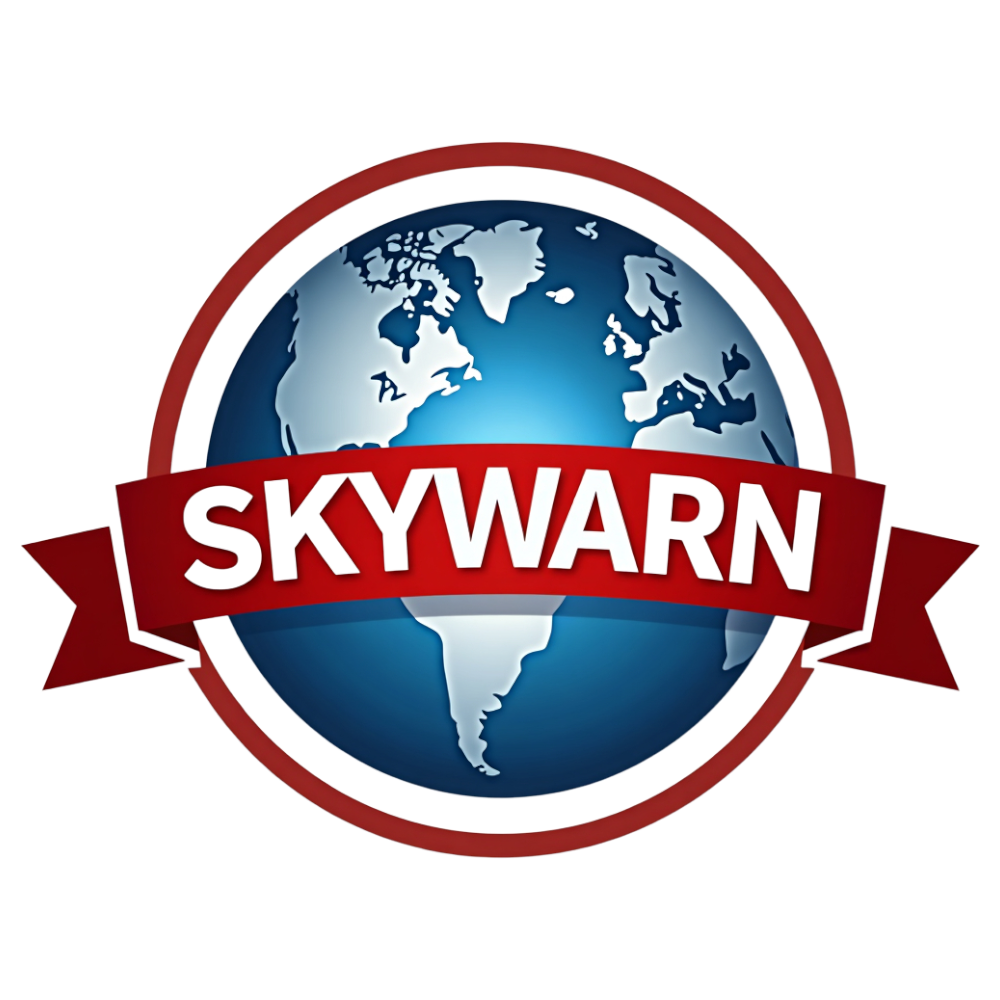 Global Weather Warning Emblem with Earth and Banner - Skywarn Recognition Day 3
