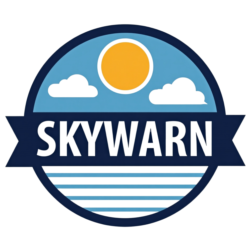 Skywarn Weather Monitoring Emblem with Sun, Clouds, and Water Design - Skywarn Recognition Day 5