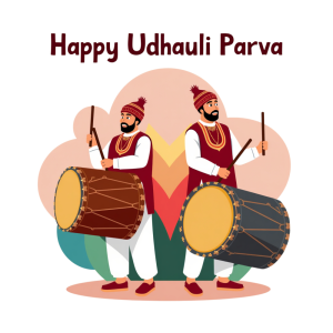 Udhauli Parva Celebration. Traditional Drummers Playing Dholak Instruments for Festival Music - Udhauli Parva 11