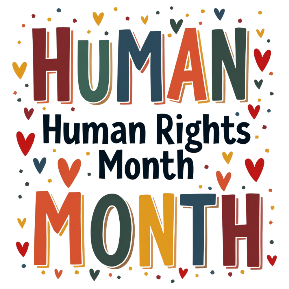 Human Rights Month Celebration Text with Colorful Letters and Hearts - Universal Human Rights Month 10