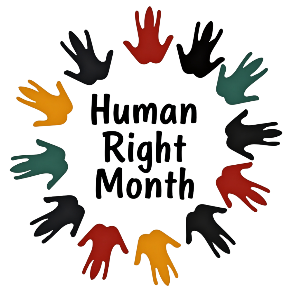 Human Rights Month Celebration with Diverse Handprints Circle on Black - Universal Human Rights Month 8