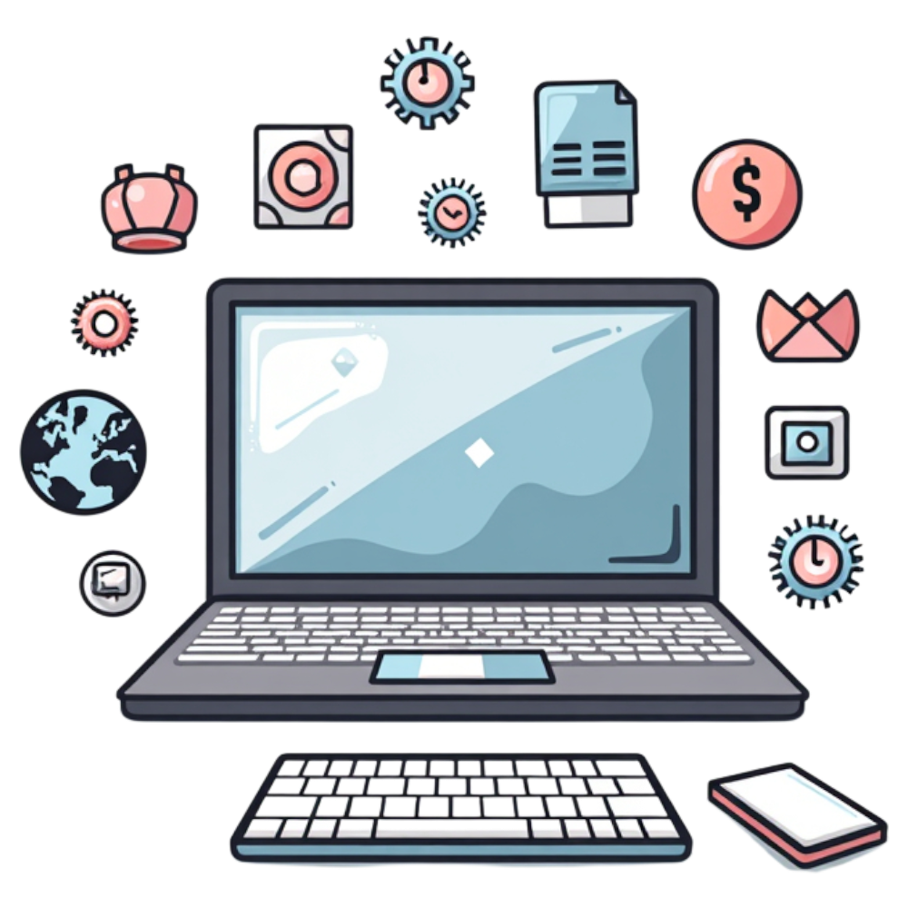 Professional Computing: Laptop Surrounded by Business & Tech Icons - World Computer Literacy Day 12
