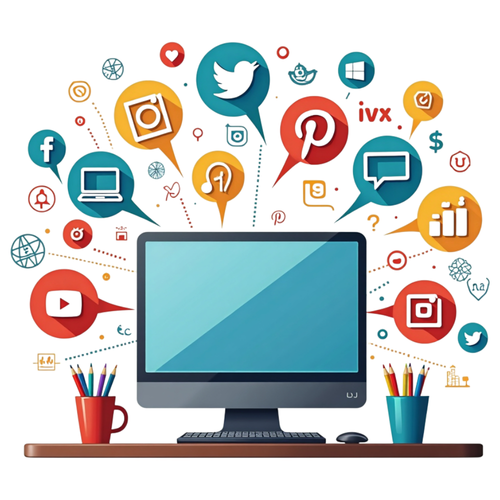 Digital Communication Network: Computer Screen with Social Media and Internet Icons - World Computer Literacy Day 13