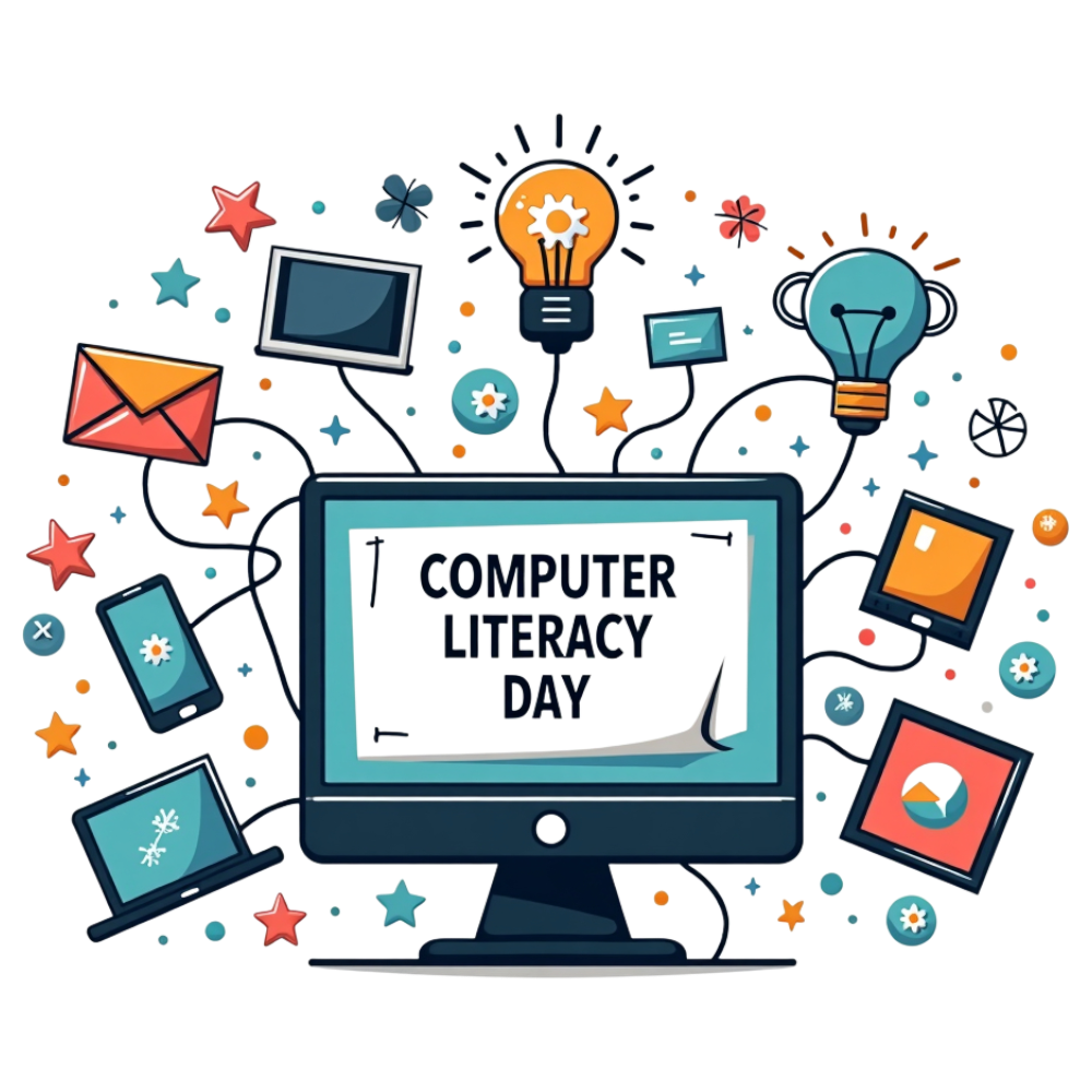 Computer Literacy Day Concept. Digital Education, Technology Awareness, Learning & Connectivity Illustration. - World Computer Literacy Day 14