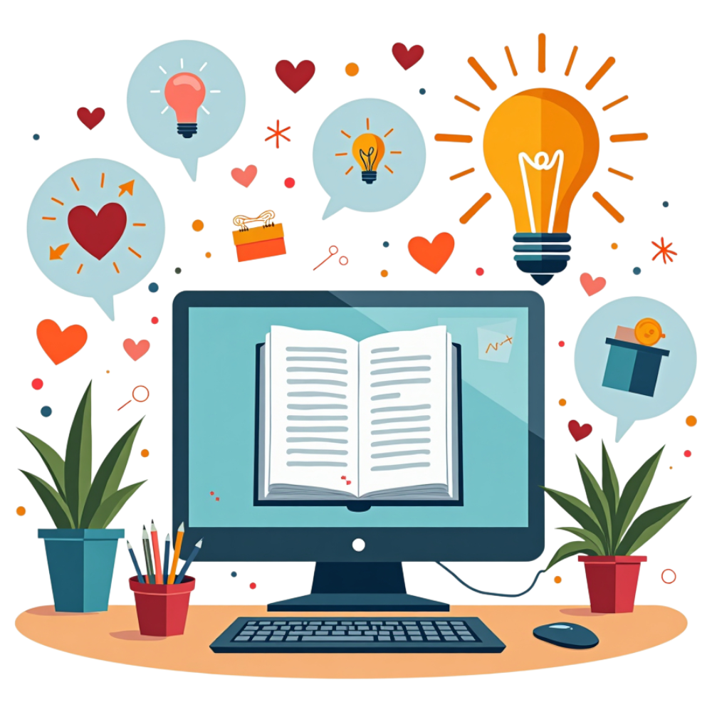 Digital Learning Environment: E-book on Monitor, Ideas, Creativity, and Knowledge Concept - World Computer Literacy Day 19