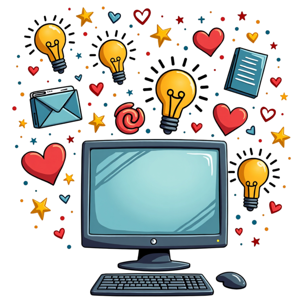 Digital Workstation with Creative Ideas and Communication Icons Illustration - World Computer Literacy Day 2