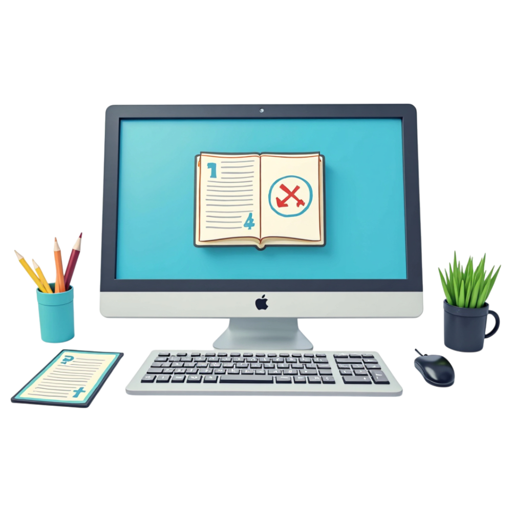 Digital Learning Concept with Computer Monitor and Study Elements: Online Education & Knowledge Development - World Computer Literacy Day 21