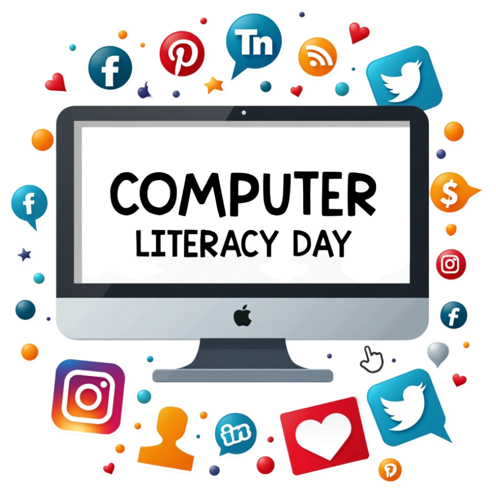Computer Literacy Day Concept: Digital Device Screen with Social Media Network Symbols - World Computer Literacy Day 24