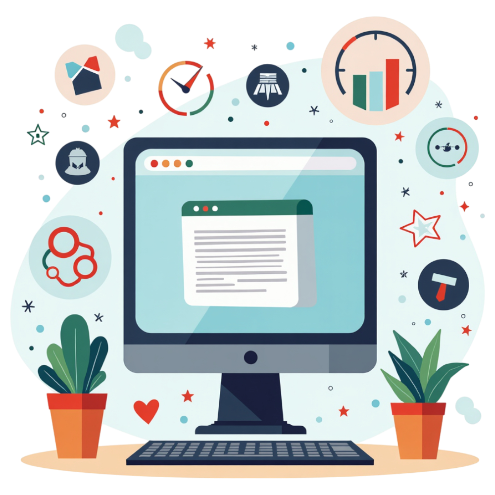 Desktop Computer with Web Content and Business Icons Illustration - World Computer Literacy Day 4