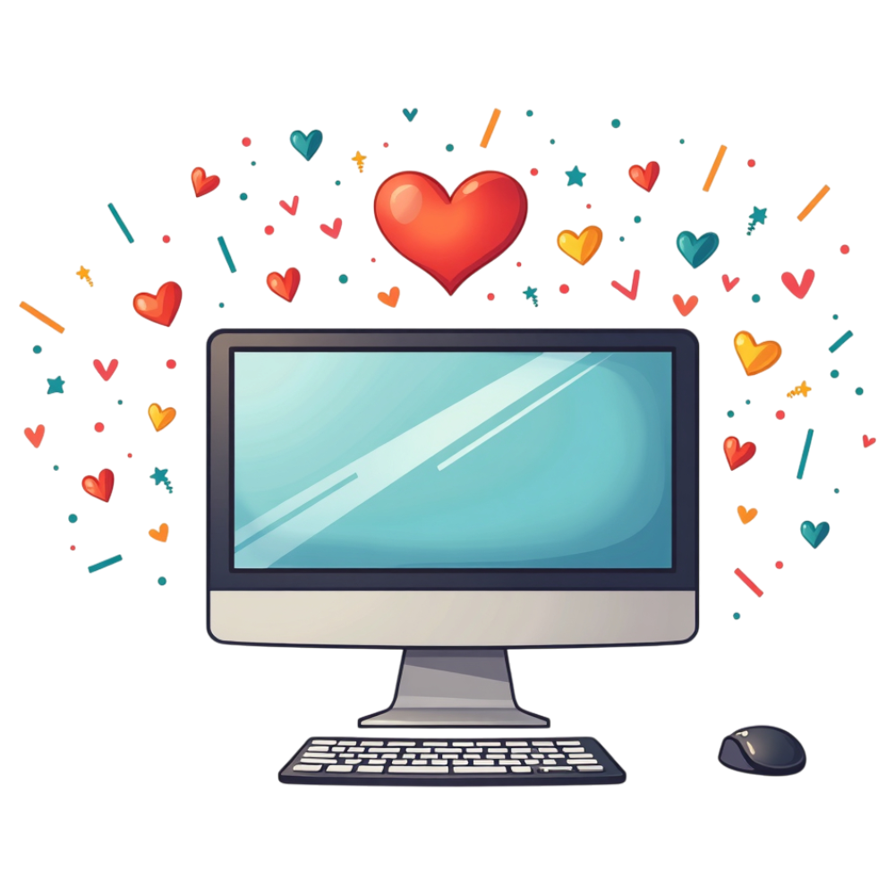 Digital Connection & Celebration: Computer with Hearts and Festive Elements - World Computer Literacy Day 5