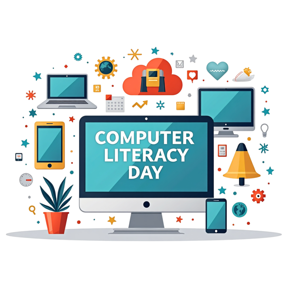 Computer Literacy Day Concept with Digital Devices and Learning Icons Illustration - World Computer Literacy Day 7