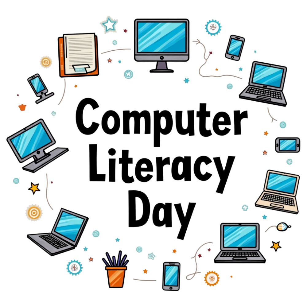 Computer Literacy Day Celebration. Digital Devices, Technology, and Learning Awareness Concept - World Computer Literacy Day 8