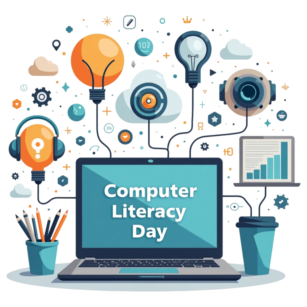 Digital Literacy Celebration: Laptop with Connected Technology Icons - World Computer Literacy Day 9