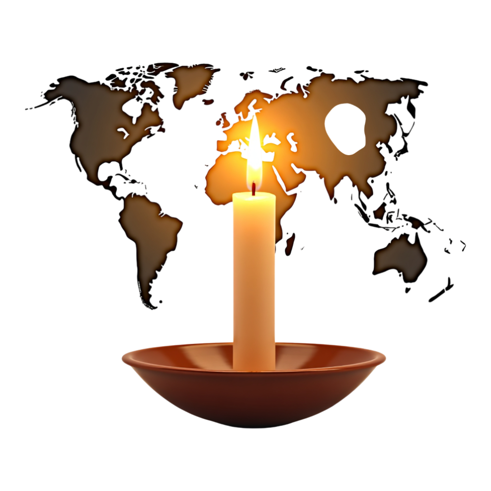 Candlelight Illuminating World Map Silhouette in Darkness - Worldwide Candle Lighting Day 12
