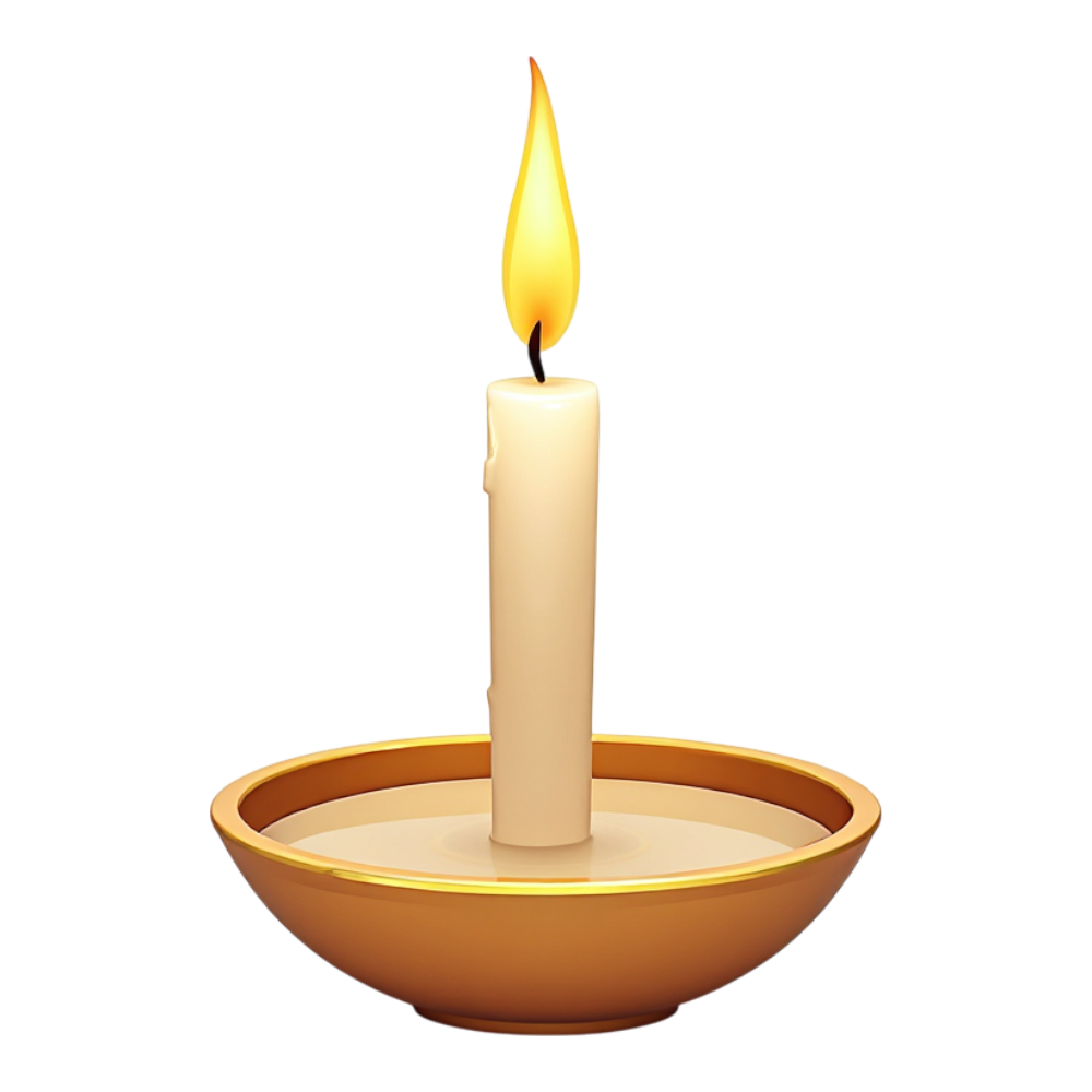 Lit White Candle in Golden Holder on Dark Background - Worldwide Candle Lighting Day 14