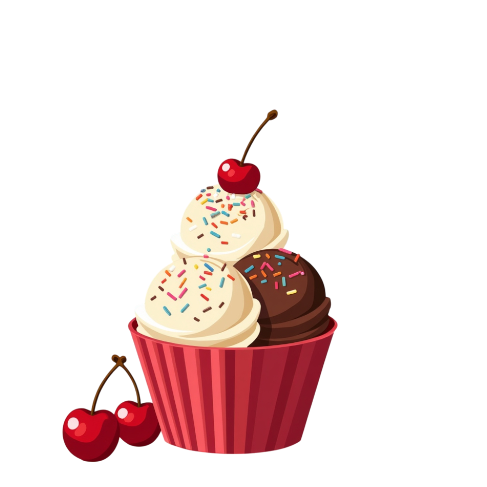 Sweet Ice Cream Scoops in Red Cup with Colorful Sprinkles and Cherries - National Ice Cream Day 1