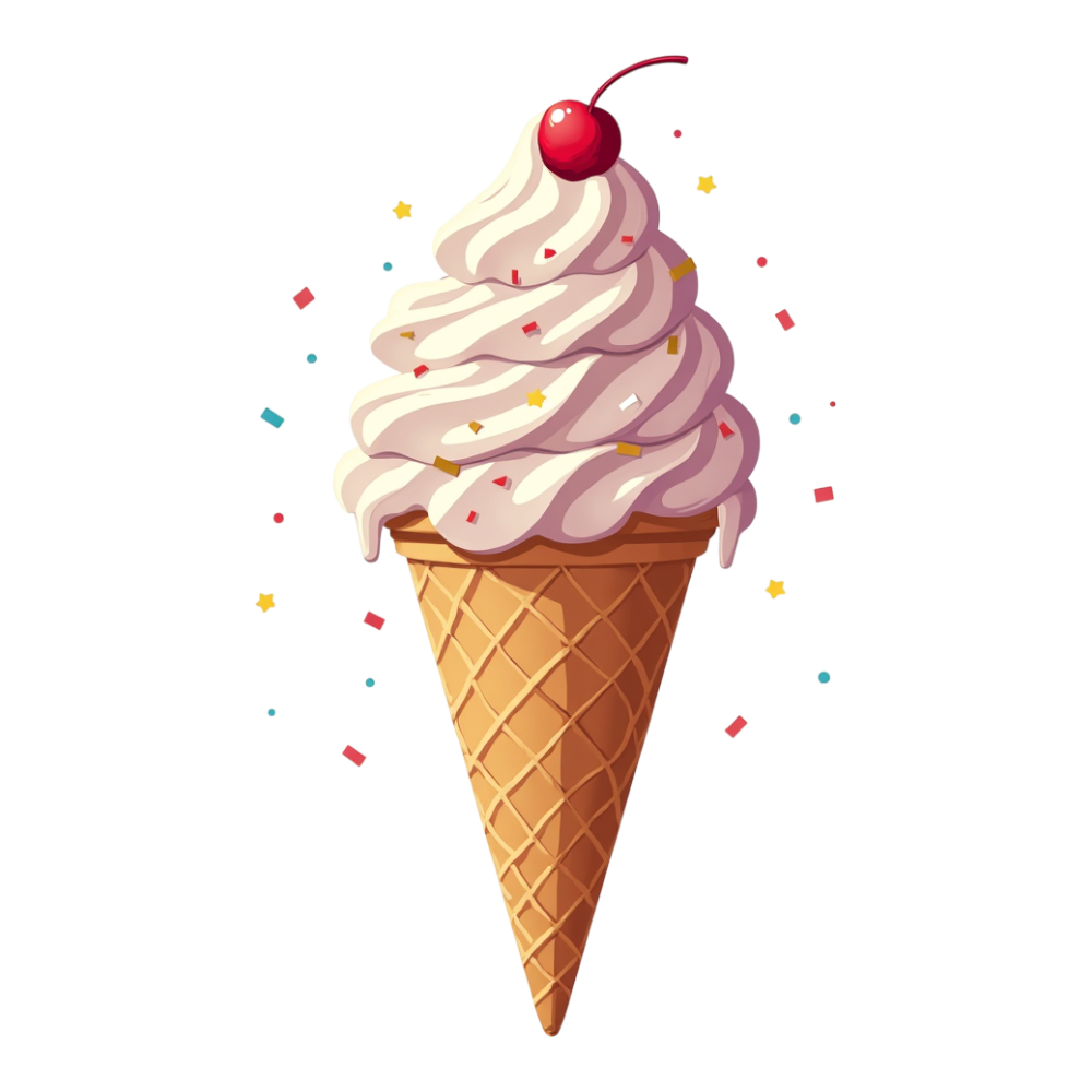 Sweet Vanilla Ice Cream Cone with Cherry and Sprinkles. Fun Dessert for Summer Celebrations - National Ice Cream Day 11