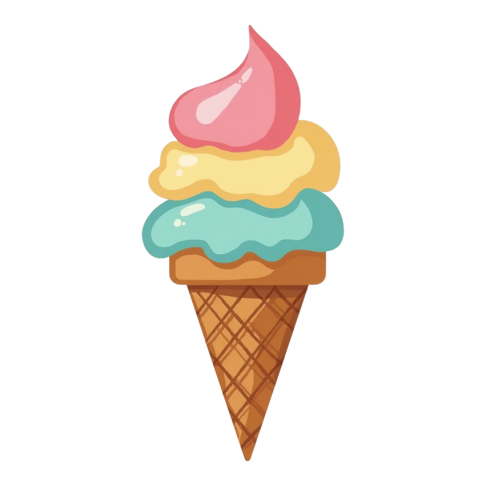Colorful Triple Scoop Ice Cream Cone Illustration Dessert Sweet Treat Cartoon Icon Summer Refreshment - National Ice Cream Day 15