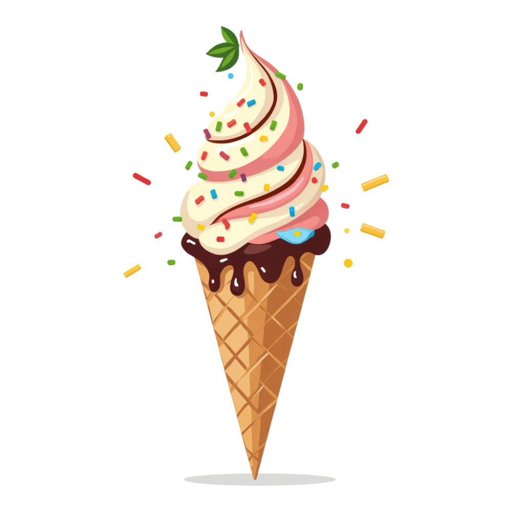 Colorful Soft Serve Ice Cream Cone with Sprinkles and Chocolate Drizzle Illustration - National Ice Cream Day 17