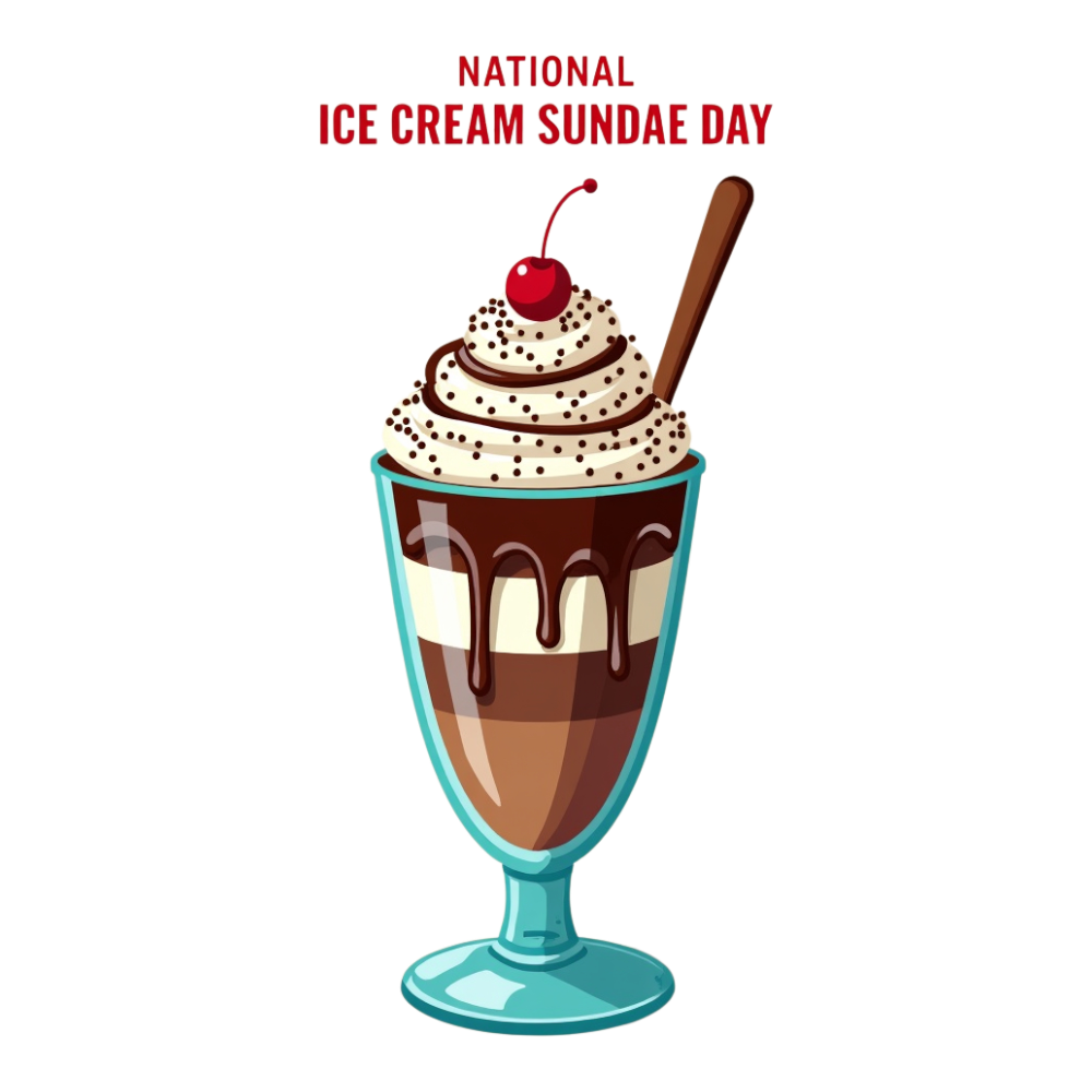 National Ice Cream Sundae Day. Delicious Layered Dessert with Whipped Cream and Cherry Topping - National Ice Cream Day 18