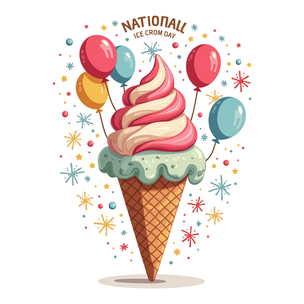 National Ice Cream Day Concept with Swirled Cone, Balloons, and Festive Elements - National Ice Cream Day 3