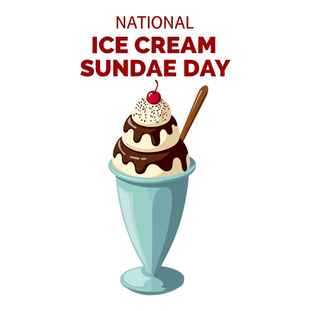 National Ice Cream Sundae Day Graphic. Sweet Treat Illustration with Cherry & Chocolate Syrup - National Ice Cream Day 4