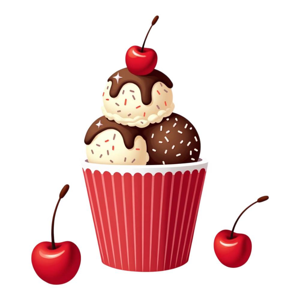 Vibrant Ice Cream Sundae Cup with Sprinkles, Chocolate Topping, and Bright Red Cherries - National Ice Cream Day 5