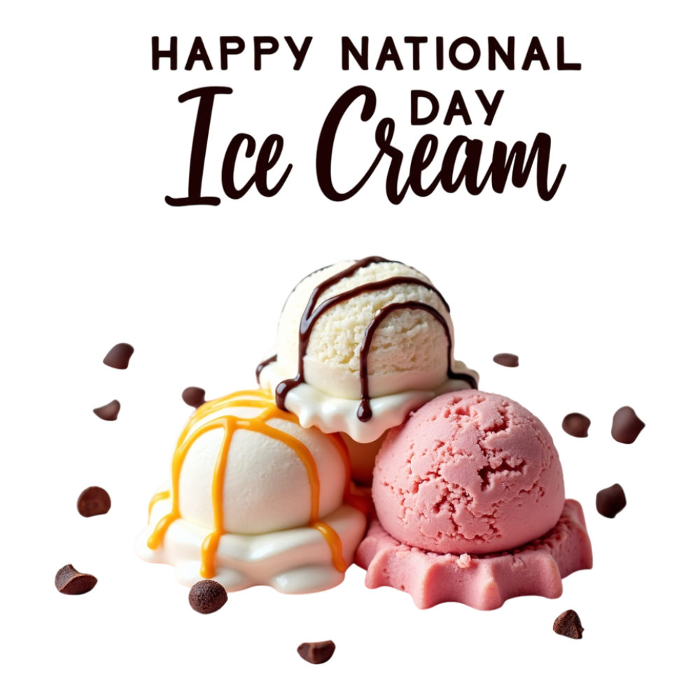 National Ice Cream Day: Vanilla, Caramel, Strawberry Scoops with Chocolate Drizzle - National Ice Cream Day 6