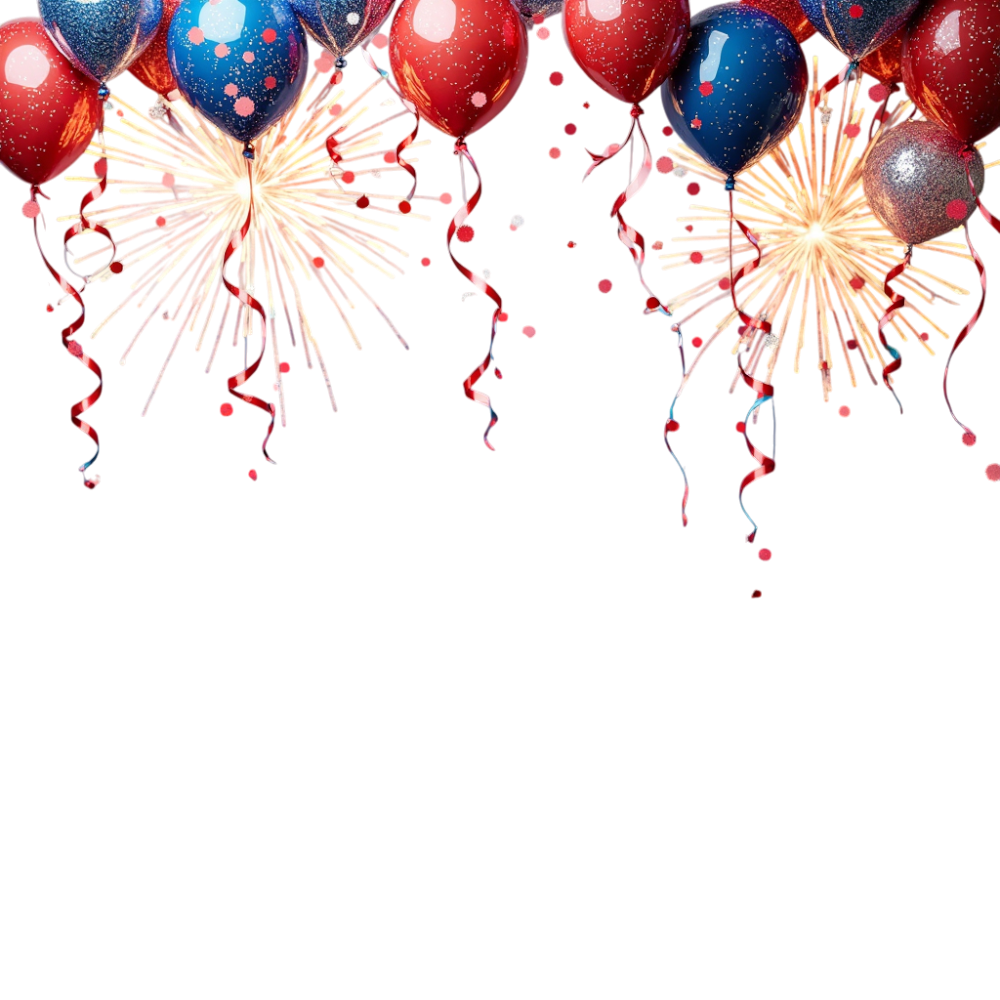 Festive Celebration: Red, Blue, Silver Balloons, Fireworks, and Confetti on Dark Background - Slovenia Independence Day 14