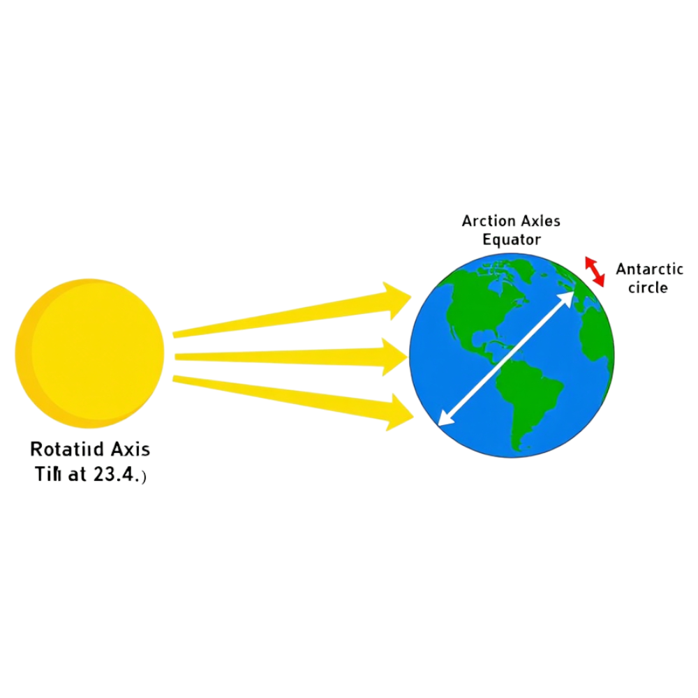 Earth's Axial Tilt Diagram with Sun's Light & Rotation. Planetary Science Concept Explaining Seasons. - Winter Solstice 15