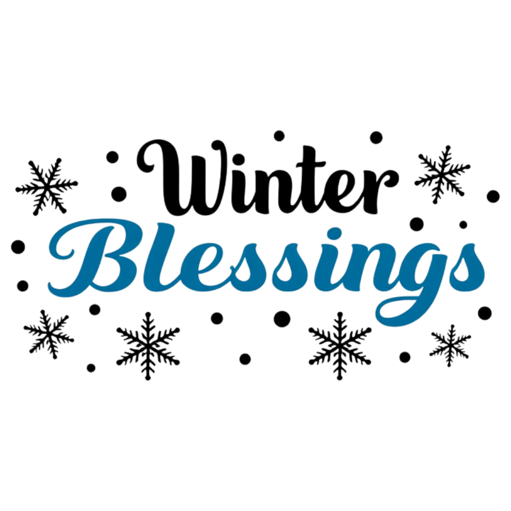 Winter Blessings Typography Design with Snowflakes and Decorative Elements on Black - Winter Solstice 16