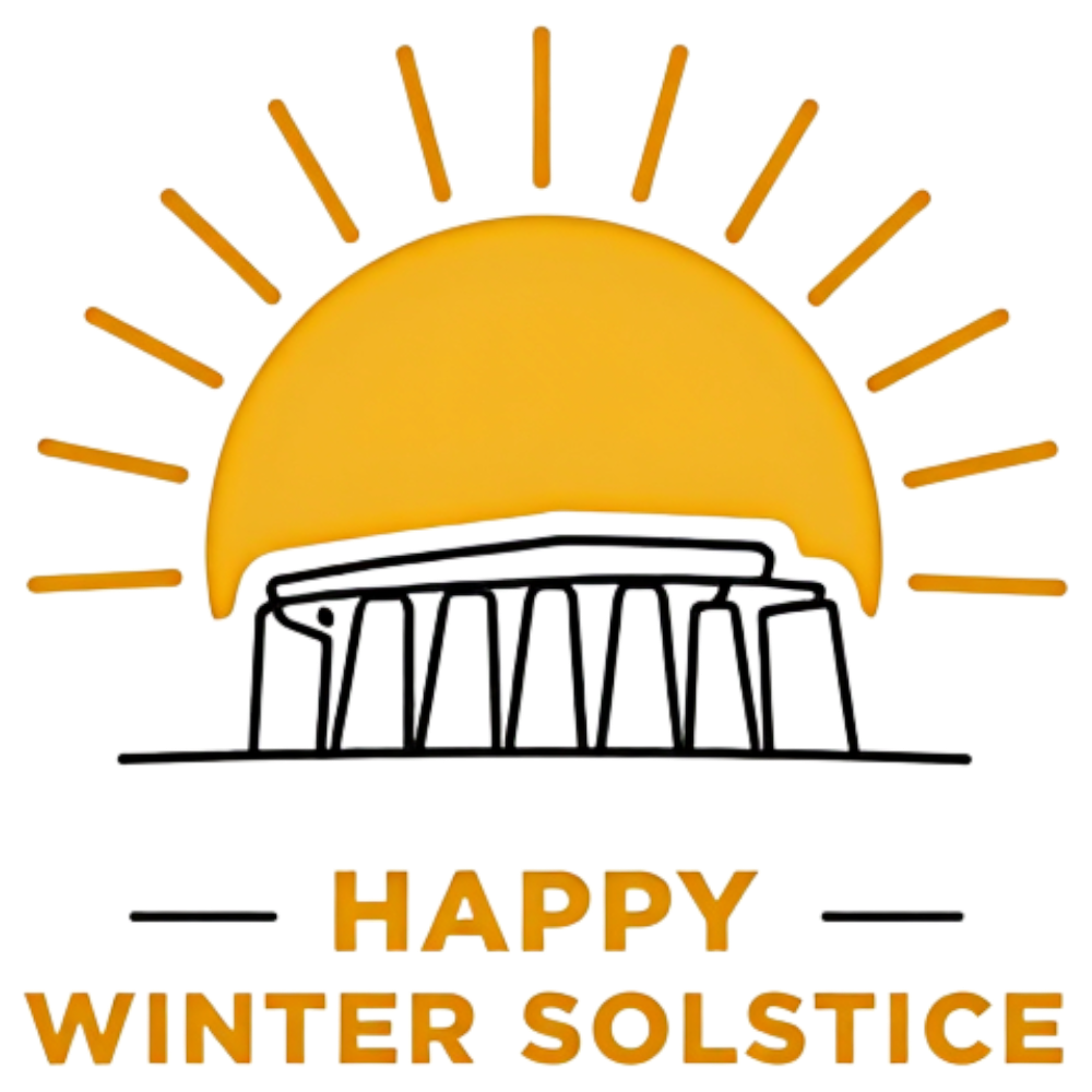 Happy Winter Solstice Greeting with Sun and Stonehenge Outline Icon - Winter Solstice 23