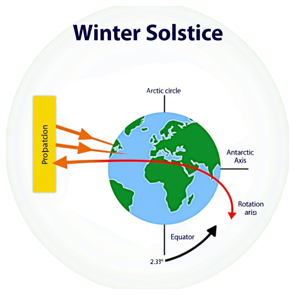Winter Solstice Diagram Showing Earth's Tilt, Sunlight, and Seasonal Change - Winter Solstice 25