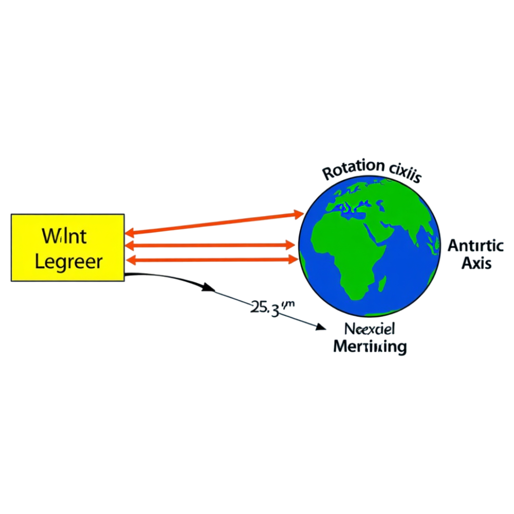 Earth Globe Diagram with Rotational Axes and External System Interaction - Winter Solstice 28