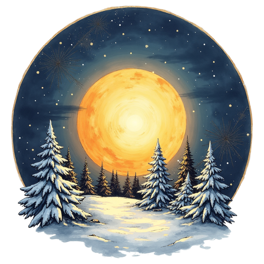 Winter Night Forest Under Brilliant Moon and Starry Sky with Snow-Covered Trees - Winter Solstice 9