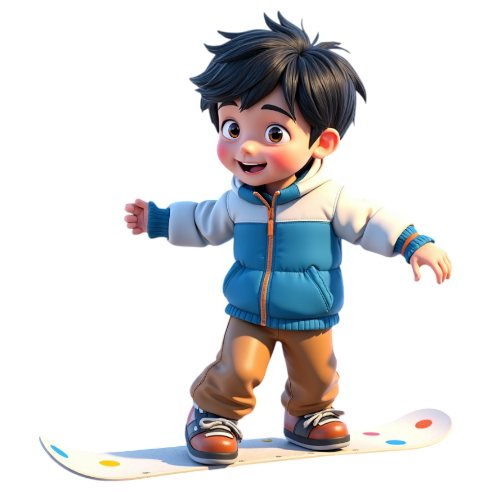 Happy Cartoon Boy Riding Board. Joyful Child Character in Winter Outfit. Animated Kid Illustration. - World Snowboard Day 11
