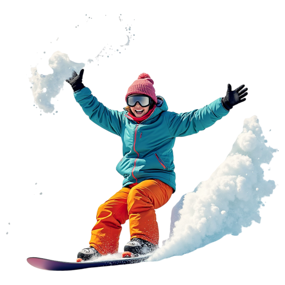 Joyful Snowboarder in Winter Attire with Snow Spray and Outstretched Arms - World Snowboard Day 21