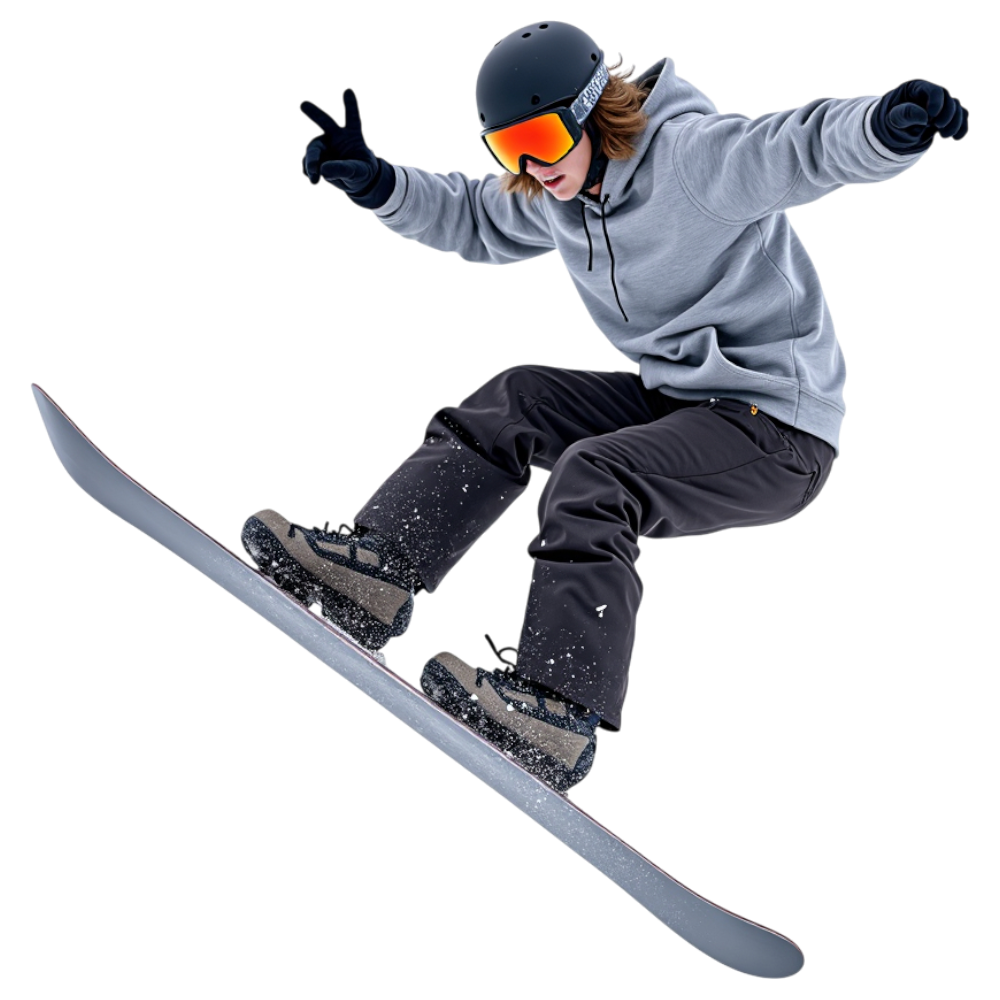 Young Snowboarder in Mid-Air Making Peace Sign - World Snowboard Day 25