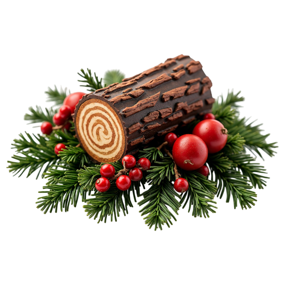 Festive Yule Log Cake with Red Berries and Pine Greenery - Yule 17