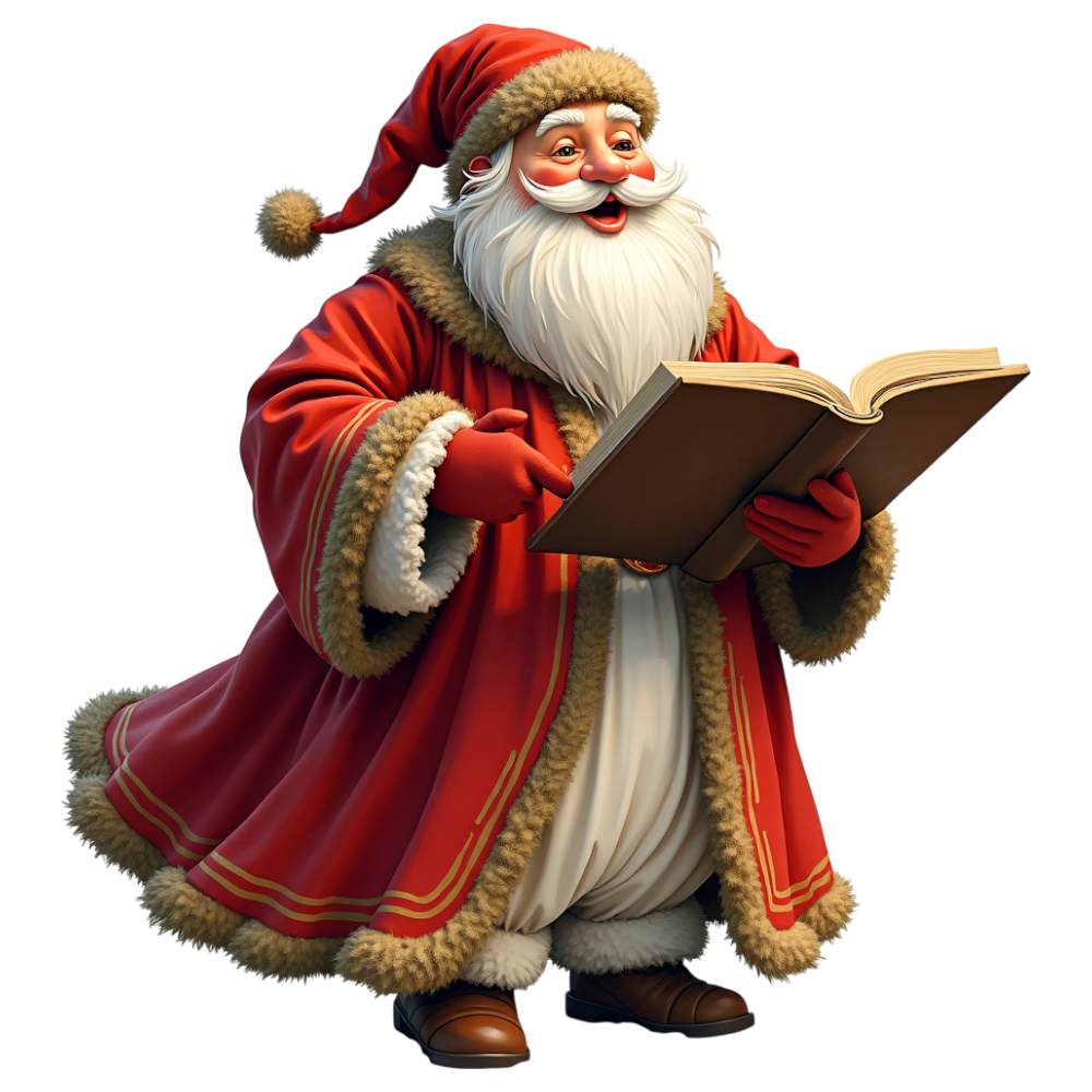 Jolly Santa Claus Reading Book. Festive Holiday Character Pointing. Christmas Celebration. - Yule 18