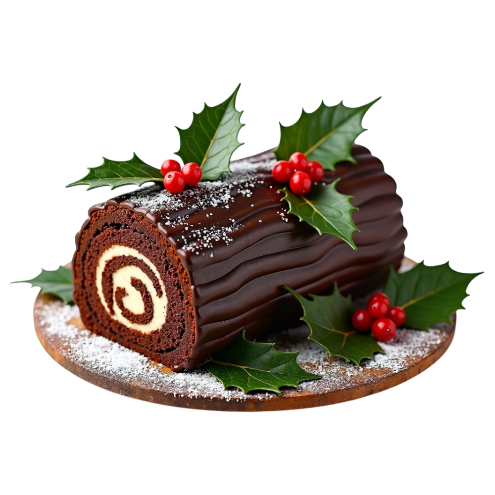 Festive Chocolate Yule Log Cake with Holly & Berries - Yule 23