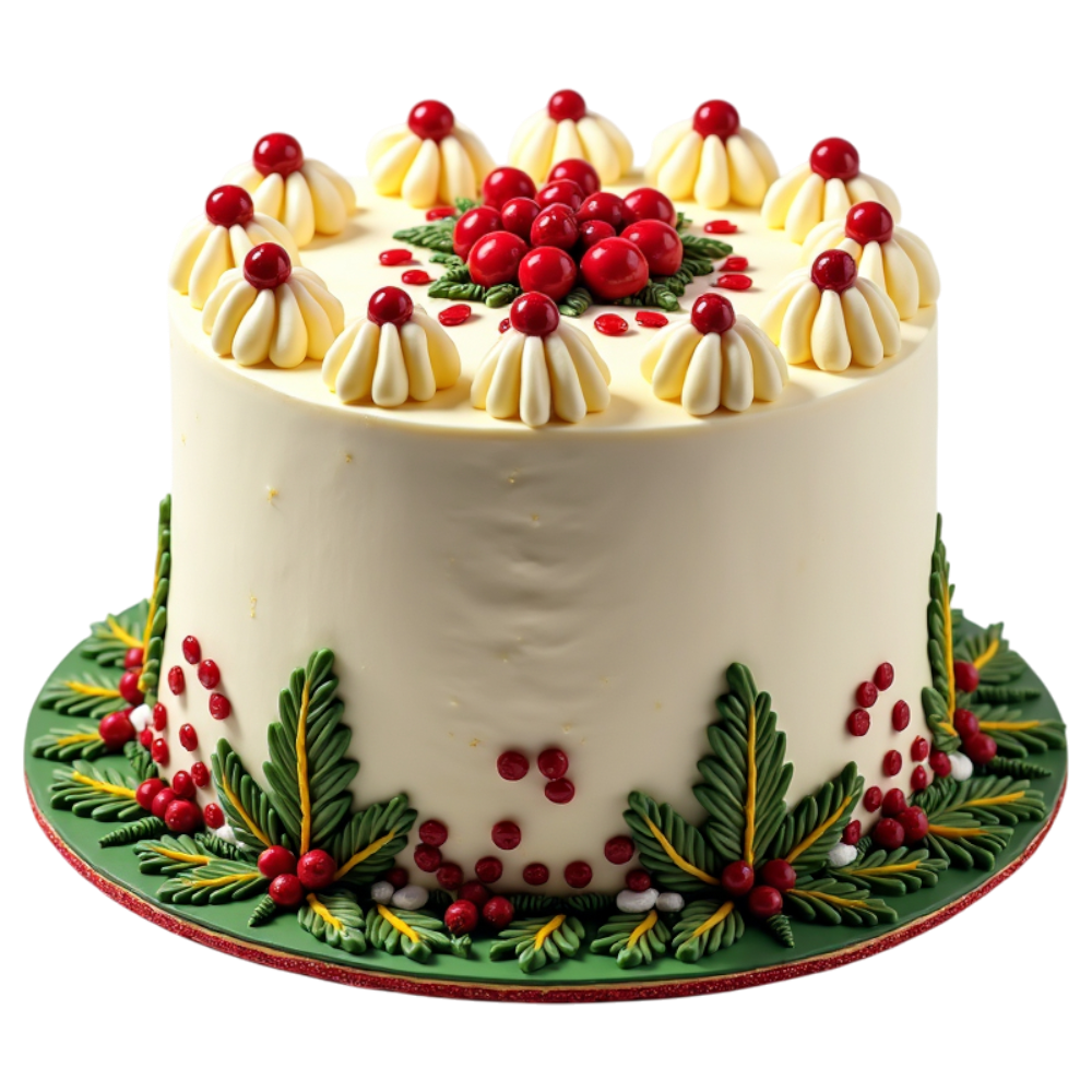 Festive Holiday Cake with Red Berries and Green Holly Decorations - Yule 8