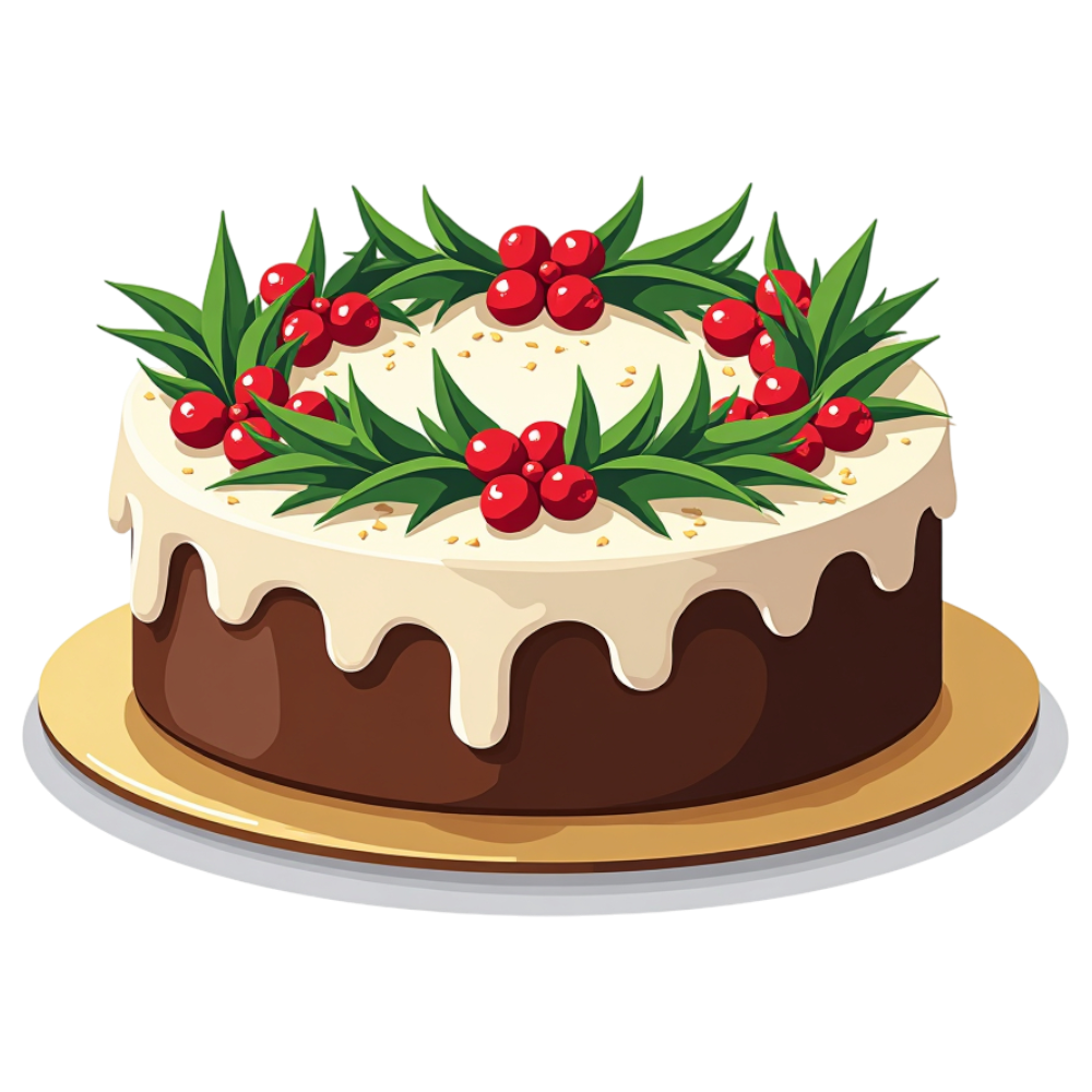 Holiday Cake with Red Berries, Green Leaves, and White Frosting - Yule 9
