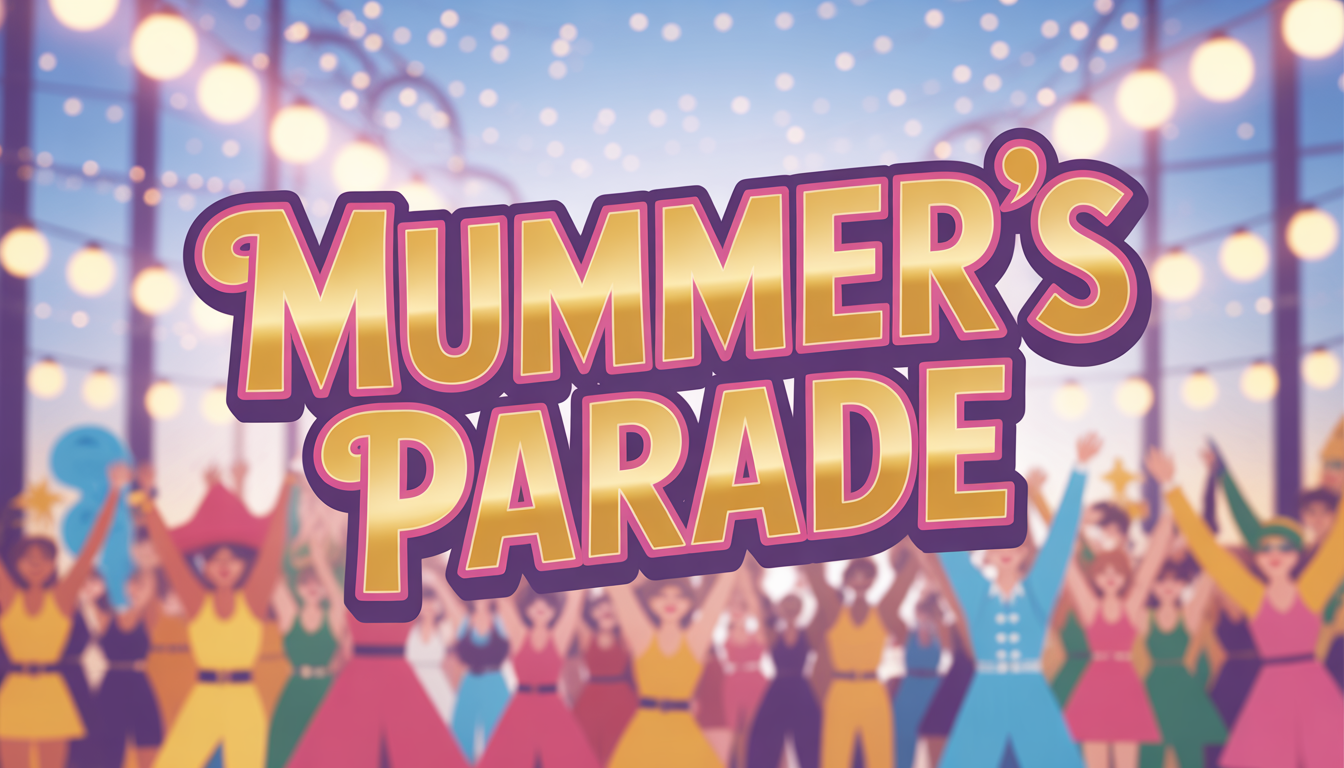 Mummer's Parade Text Over Festive Crowds and Bokeh Lights - Feature Image Jan 08