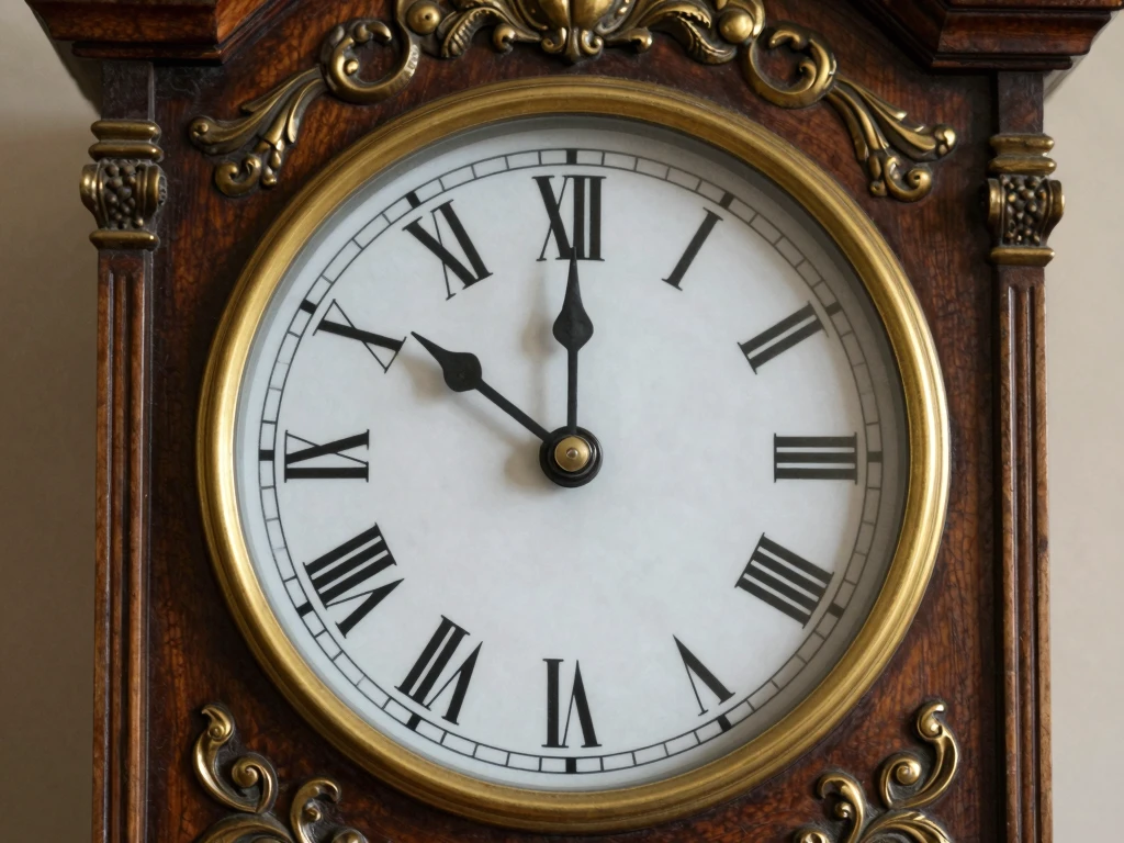 Vintage Grandfather Clock Face with Roman Numerals and Ornate Details - Feature Image Jan 18