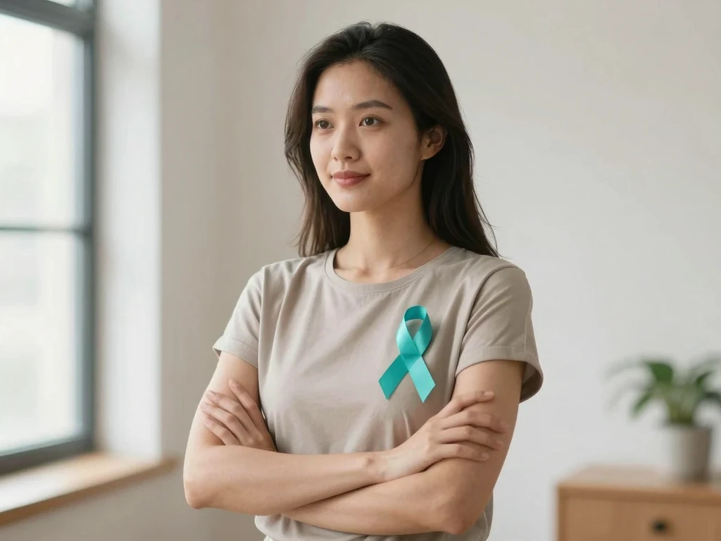 Woman with Teal Awareness Ribbon for Medical Support & Health Advocacy - Feature Image Jan 28