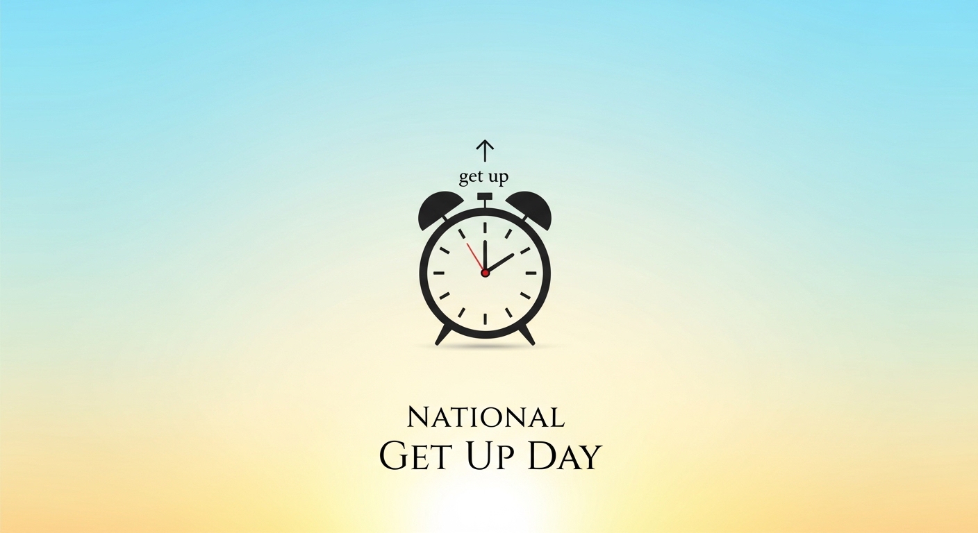 National Get Up Day: Minimalist Alarm Clock Illustration on Morning Gradient - Feature Imagefeb 01 2